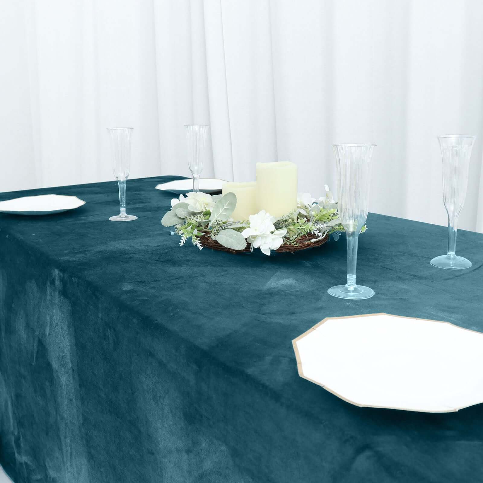 Premium Velvet 90"x156" Rectangle Tablecloth Peacock Teal - Reusable Soft & Seamless Table Cover