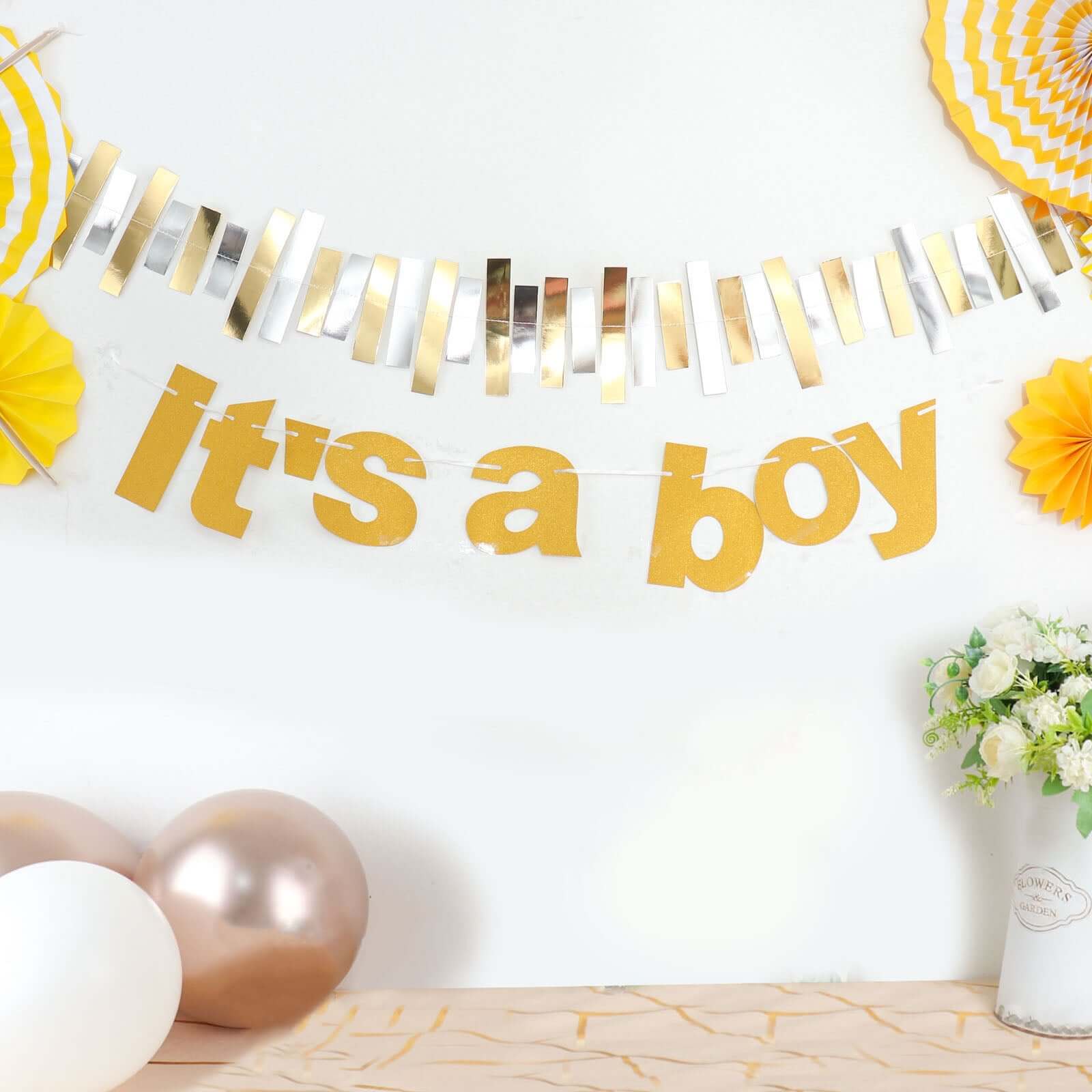 3ft Gold Glittered It's a Boy Paper Hanging Gender Reveal Garland Banner, Baby Shower Banner