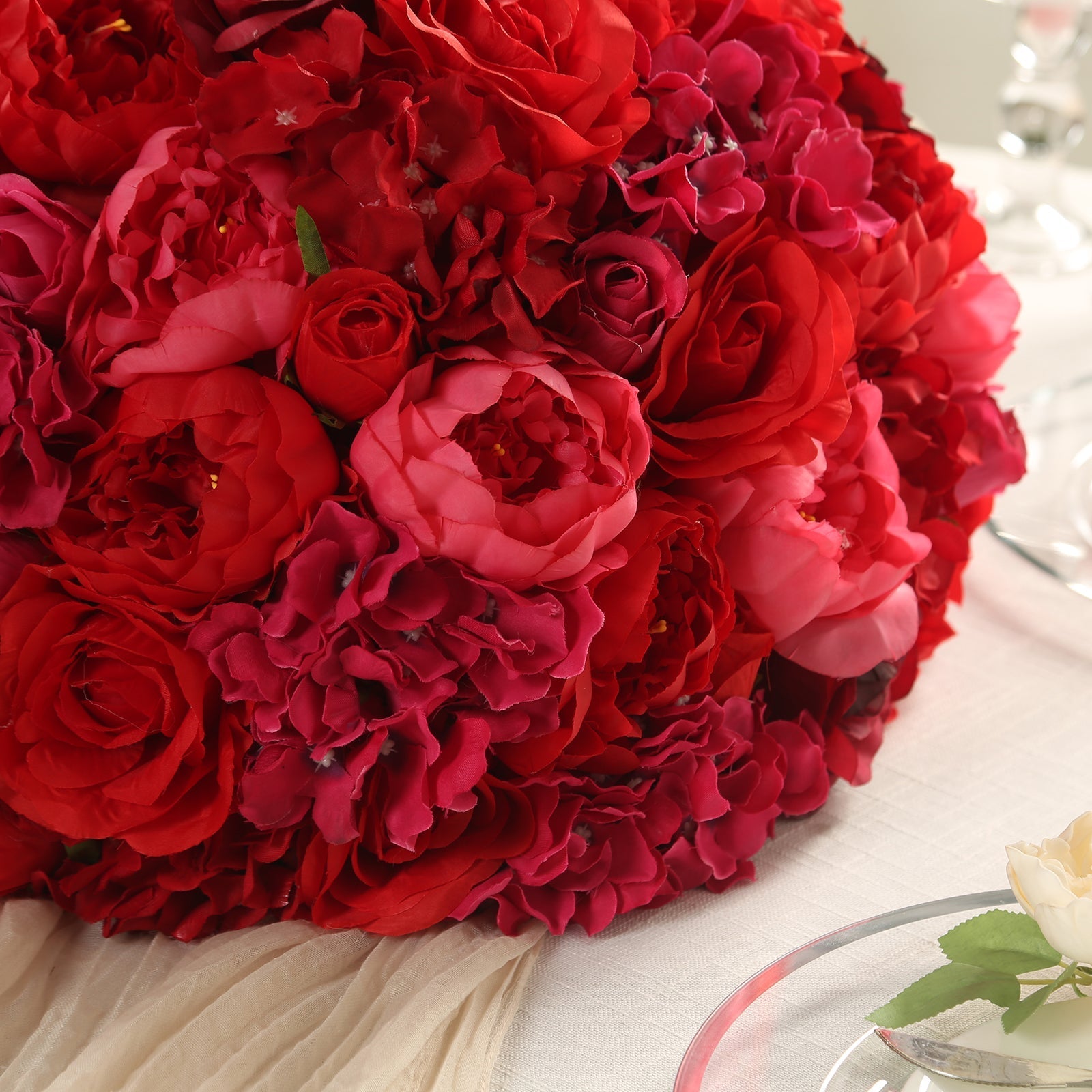 Pre-Arranged Silk Rose Wedding Centerpiece, Red Artificial Rose Flower Balls Arrangement Table Decor - 20"
