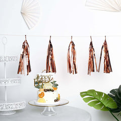 7.5ft Long Rose Gold Hanging Foil Tassel Garland, Metallic Tinsel Fringe Banner Party Streamer Backdrop Decorations