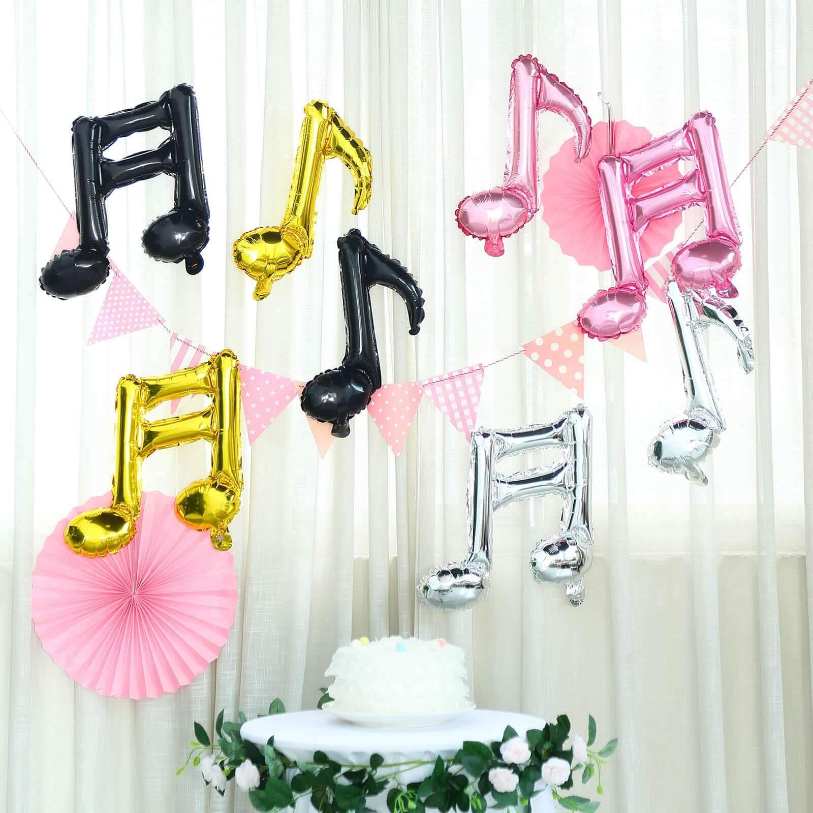 6 Pack Metallic Gold Single and Double Music Note Mylar Foil Balloons