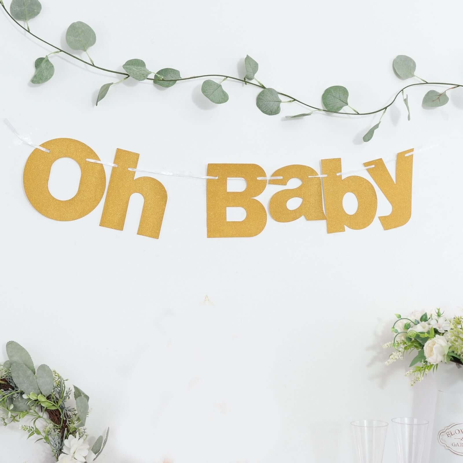 3ft Gold Glittered Oh Baby Paper Hanging Baby Shower Garland Banner