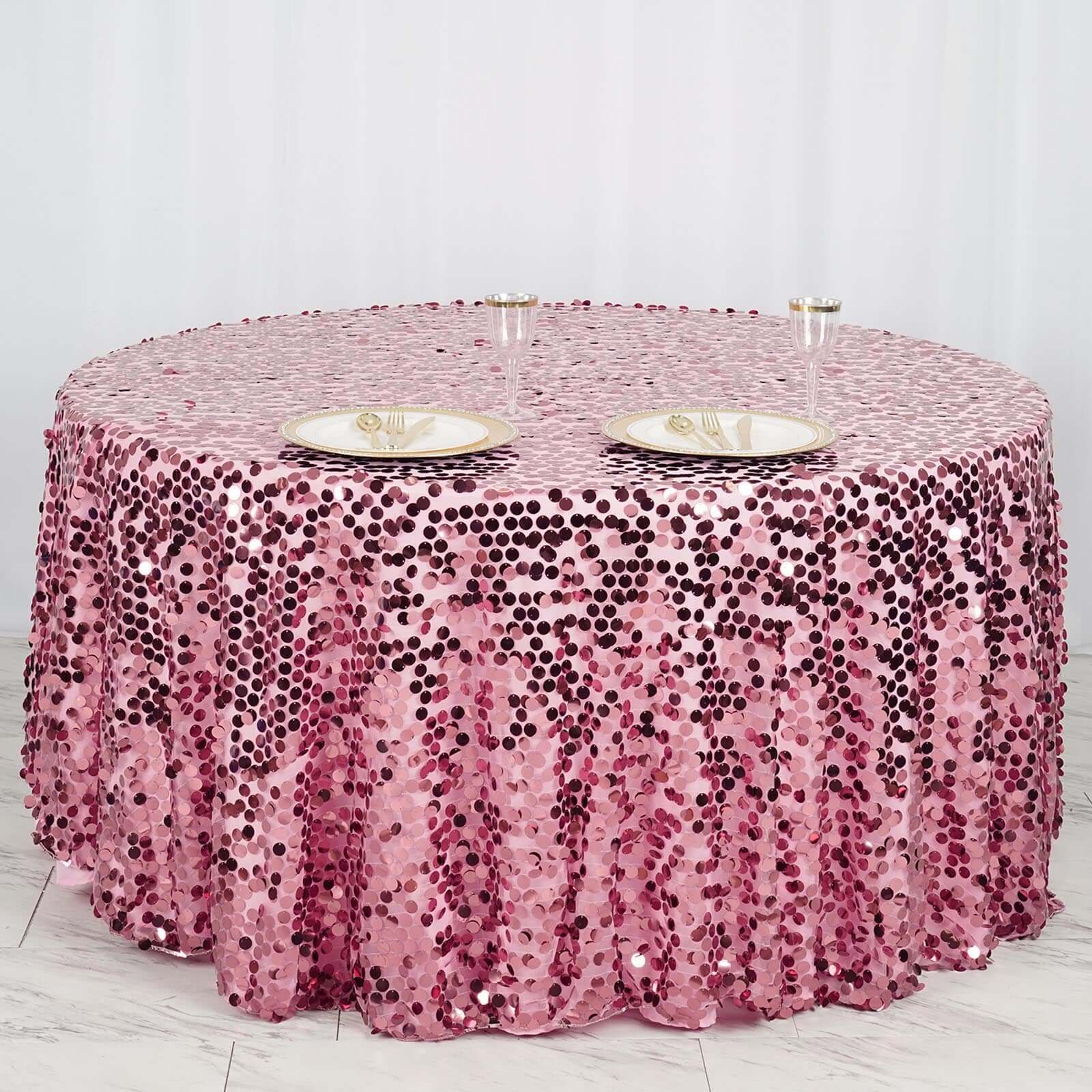 Sequin 120" Round Tablecloth Pink - Seamless Big Payette Table Cover