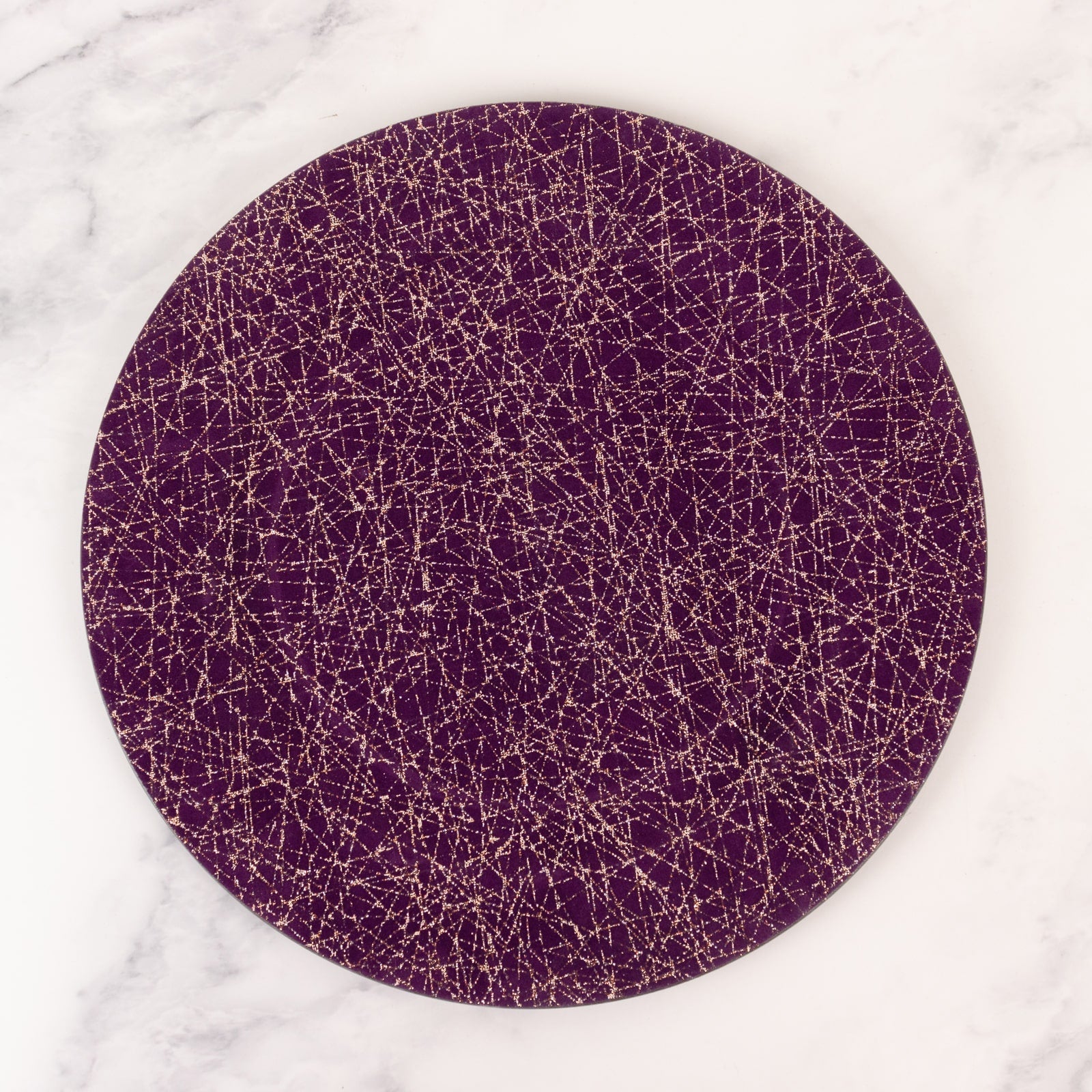 6-Pack Acrylic Round Charger Plates 13" in Purple with Gold Glitter Abstract Lines Pattern, Decorative Dinner Party Charger Tableware