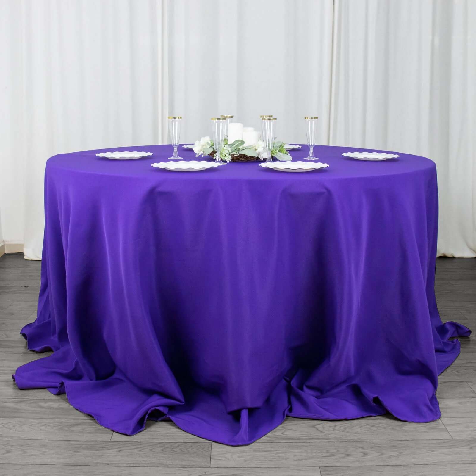 Premium Polyester 132" Round Tablecloth Purple - Seamless 220GSM Wrinkle-Resistant Table Cover