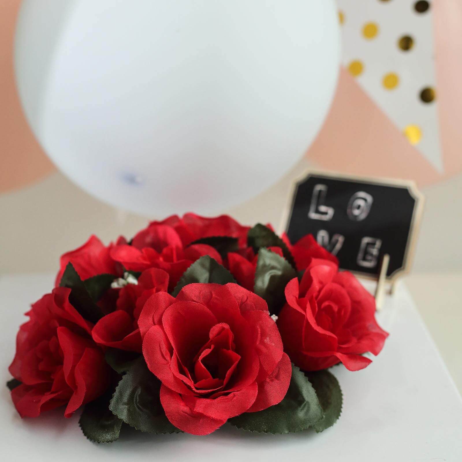 4 Pack 3" Red Artificial Silk Rose Flower Candle Ring Wreaths