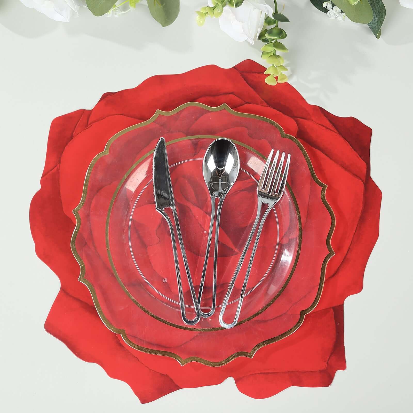 10-Pack Disposable Table Placemats with Red Rose Flower Design - 400GSM Floral Cardboard Placemats for Romantic Themes & Garden Parties 14"