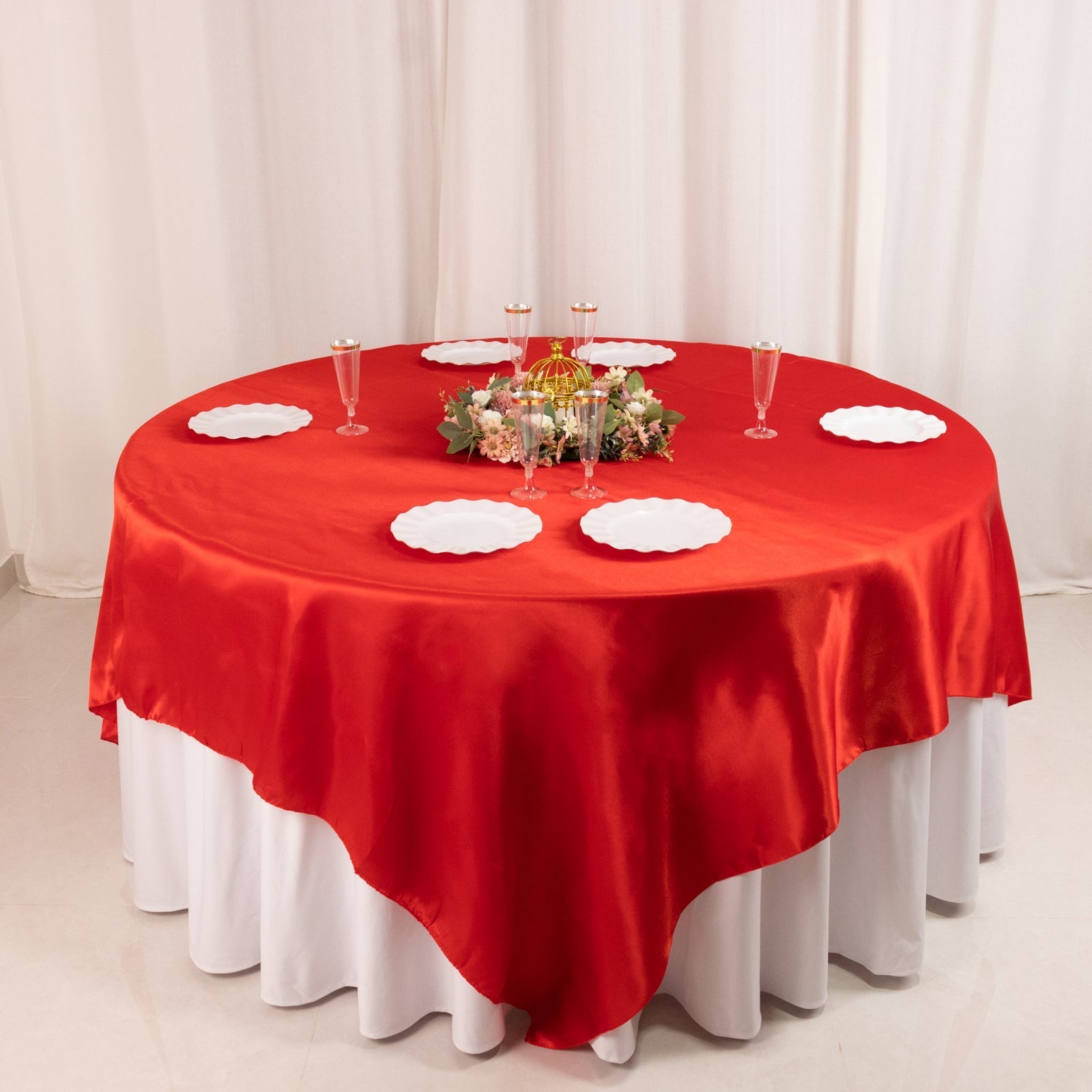 Satin 90"x90" Table Overlay Square Tablecloth Red - Smooth Finish Table Topper