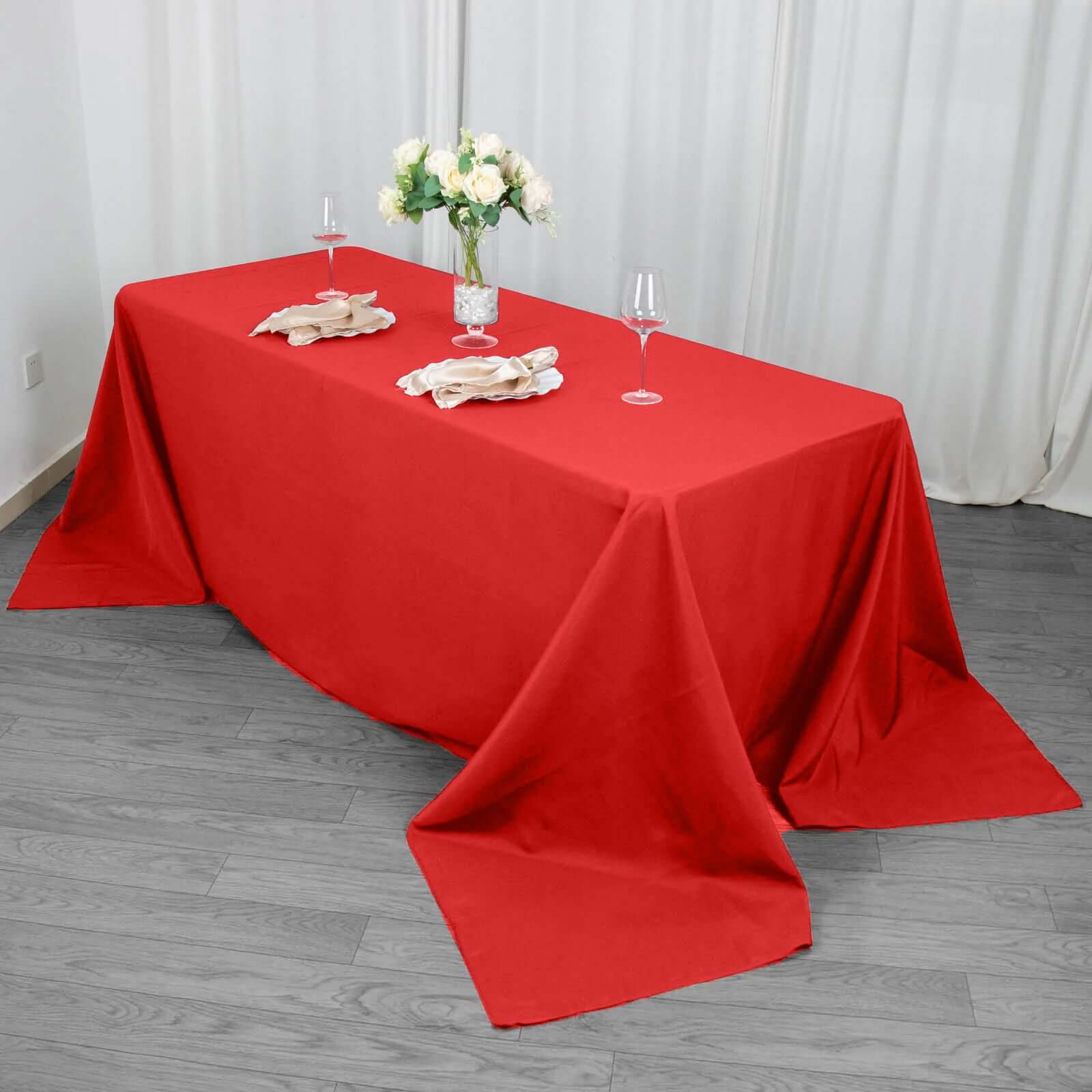 Premium Polyester 90"x132" Rectangle Tablecloth Red - Seamless 220GSM Stain-Resistant Table Cover