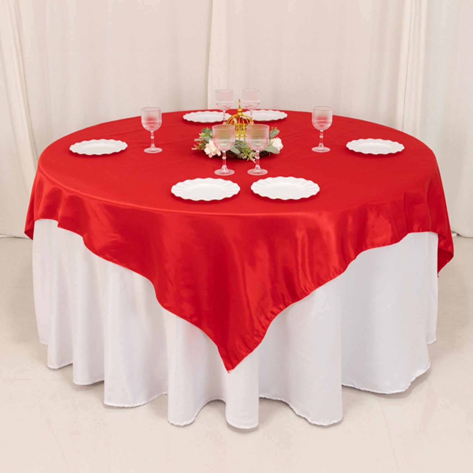 Lamour Satin 72"x72" Table Overlay Square Tablecloth Red - Smooth Finish Table Topper