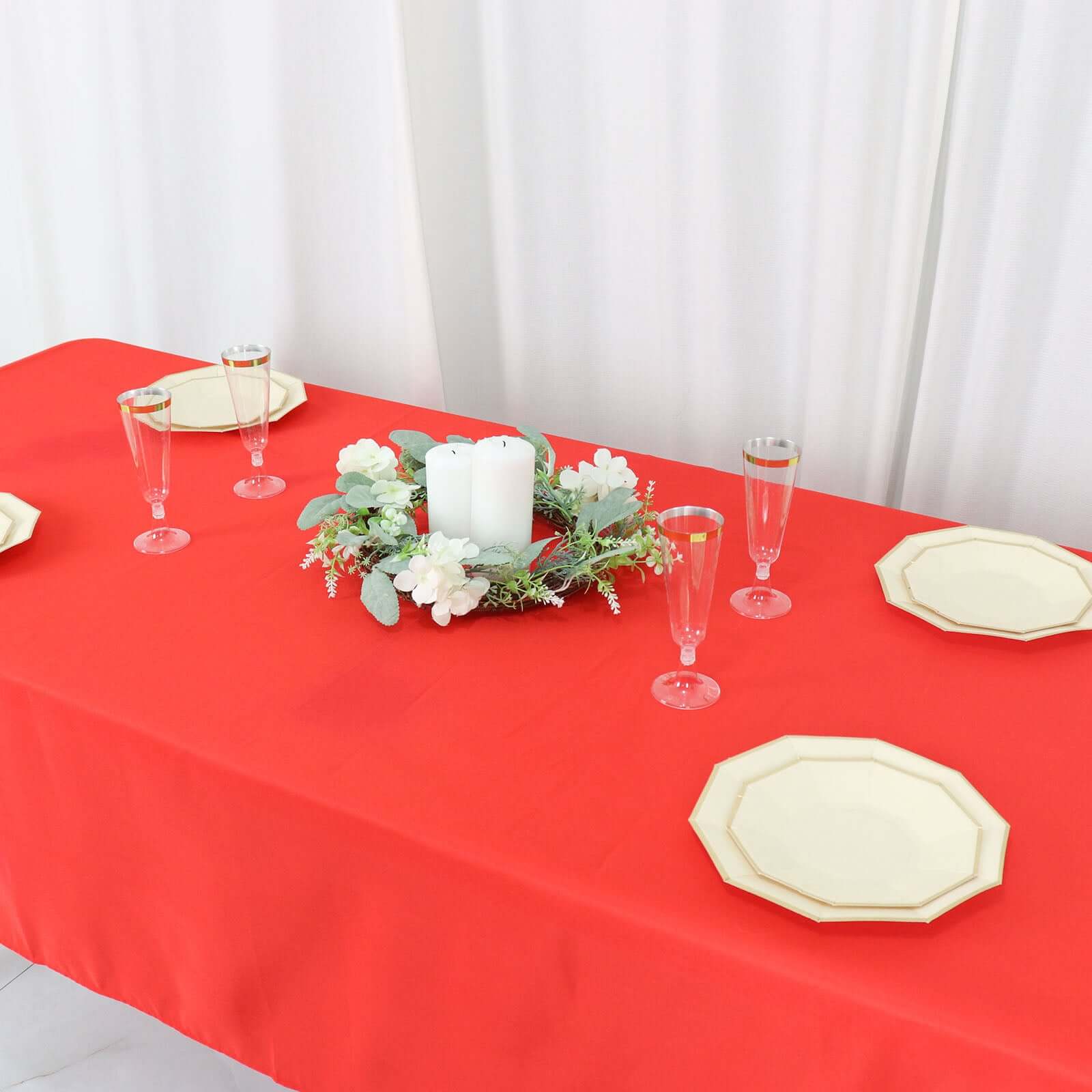 Polyester 54"x96" Rectangle Tablecloth Red - Wrinkle-Resistant & Easy-to-Care Table Cover