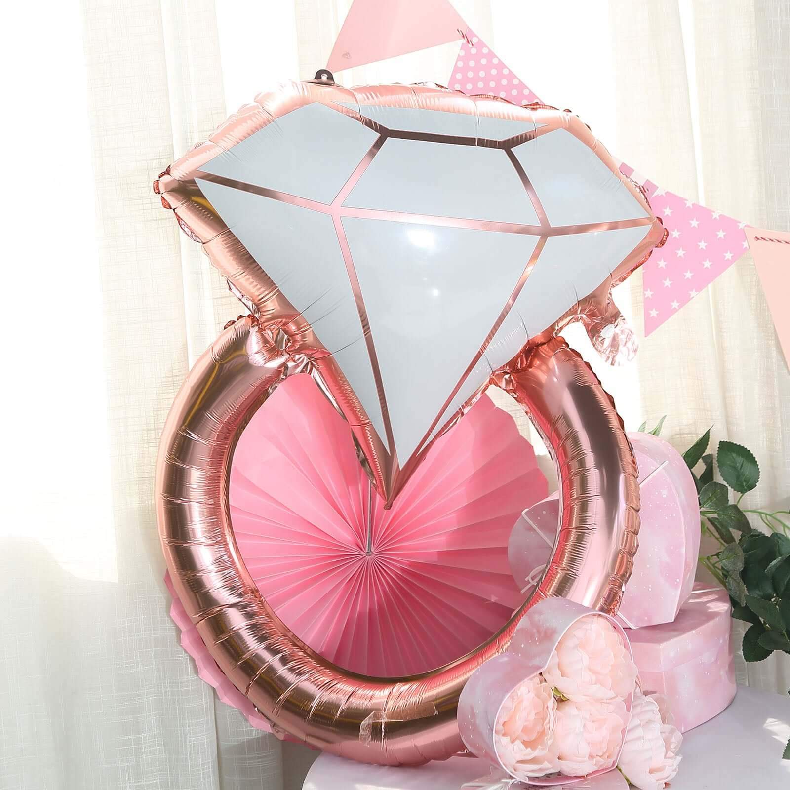 26" Giant Rose Gold White Diamond Ring Mylar Foil Helium Air Balloon
