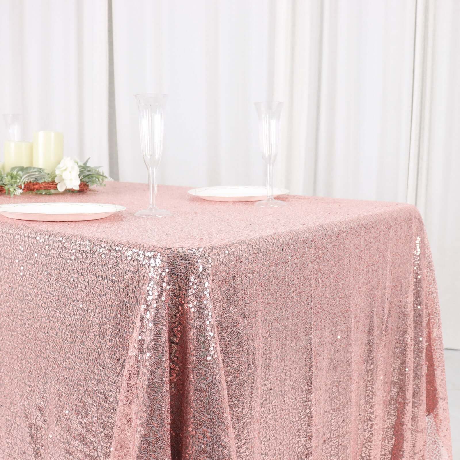 Sequin 60"x126" Rectangle Tablecloth Rose Gold - Glittering Finish Table Cover