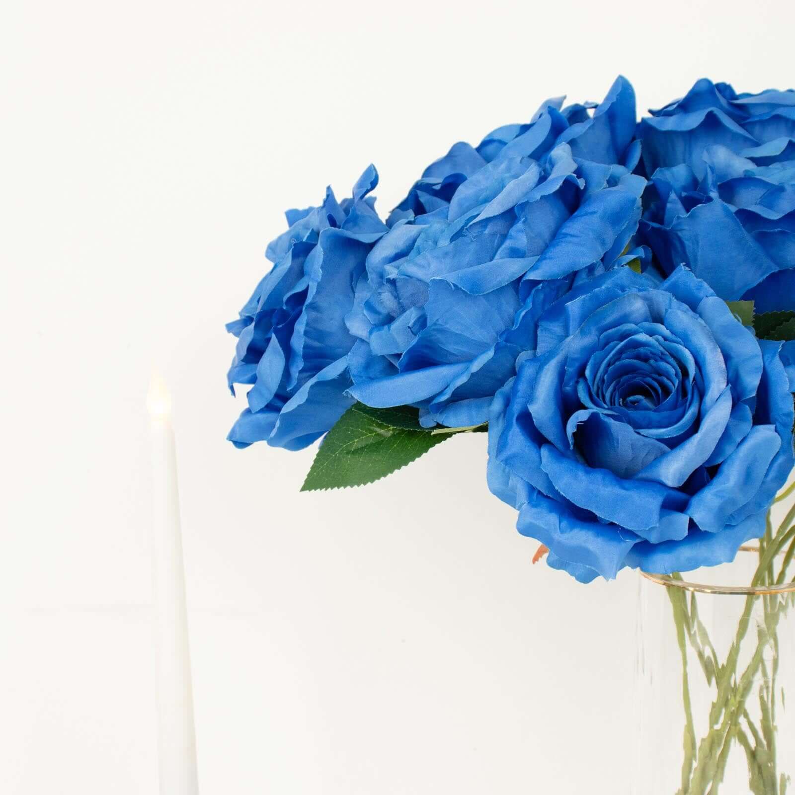 2 Bushes 17" Royal Blue Premium Silk Jumbo Rose Flower Bouquet, High Quality Artificial Wedding Floral Arrangements