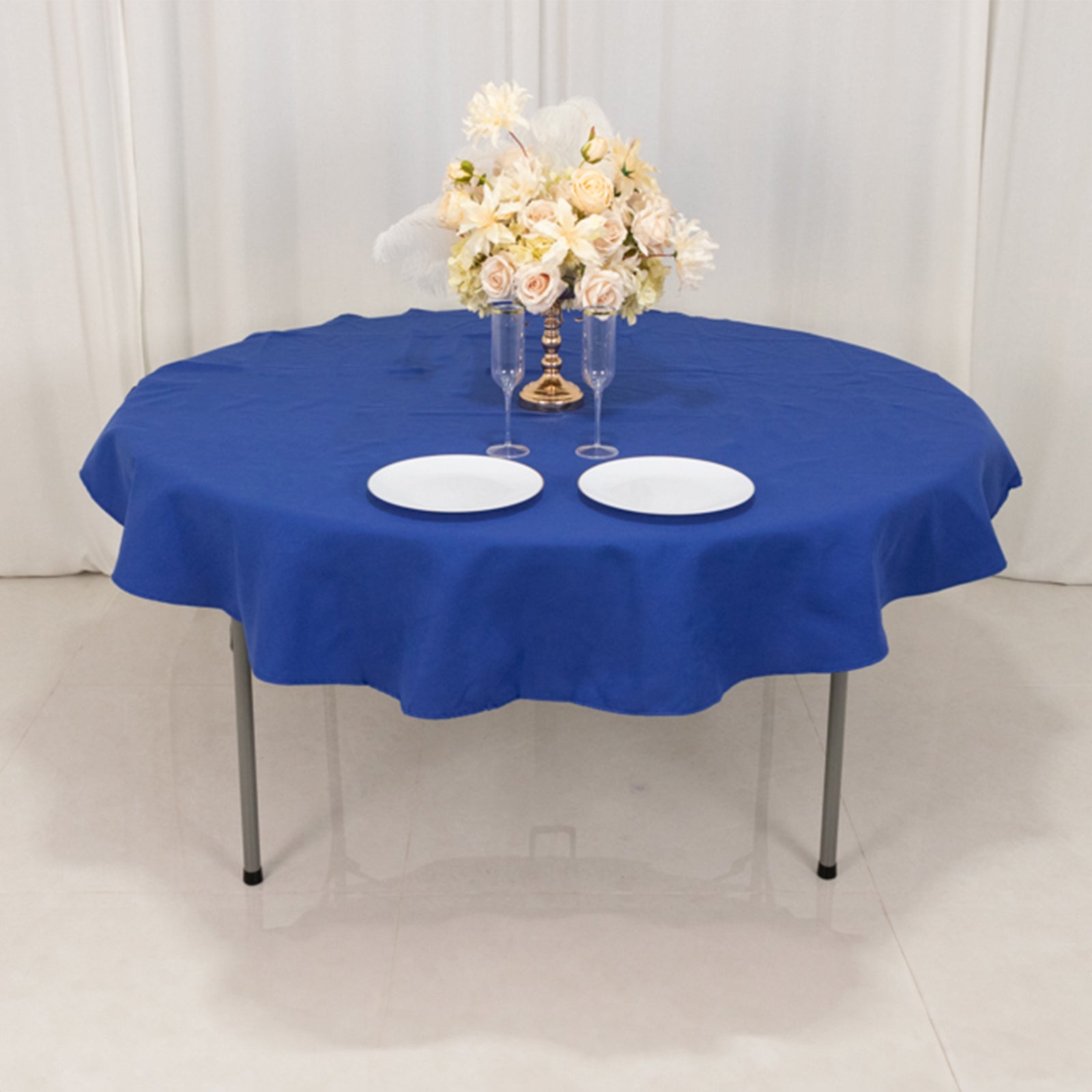 Cotton Blend 70" Round Tablecloth Royal Blue - Wrinkle-Resistant Table Cover