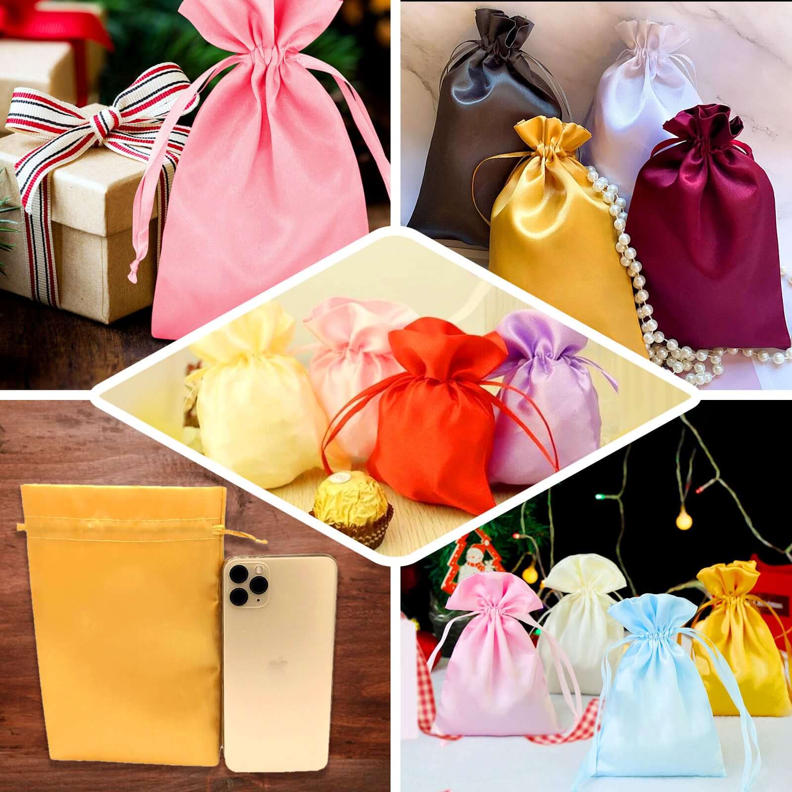 12 Pack 4"x6" Champagne Satin Drawstring Wedding Party Favor Gift Bags