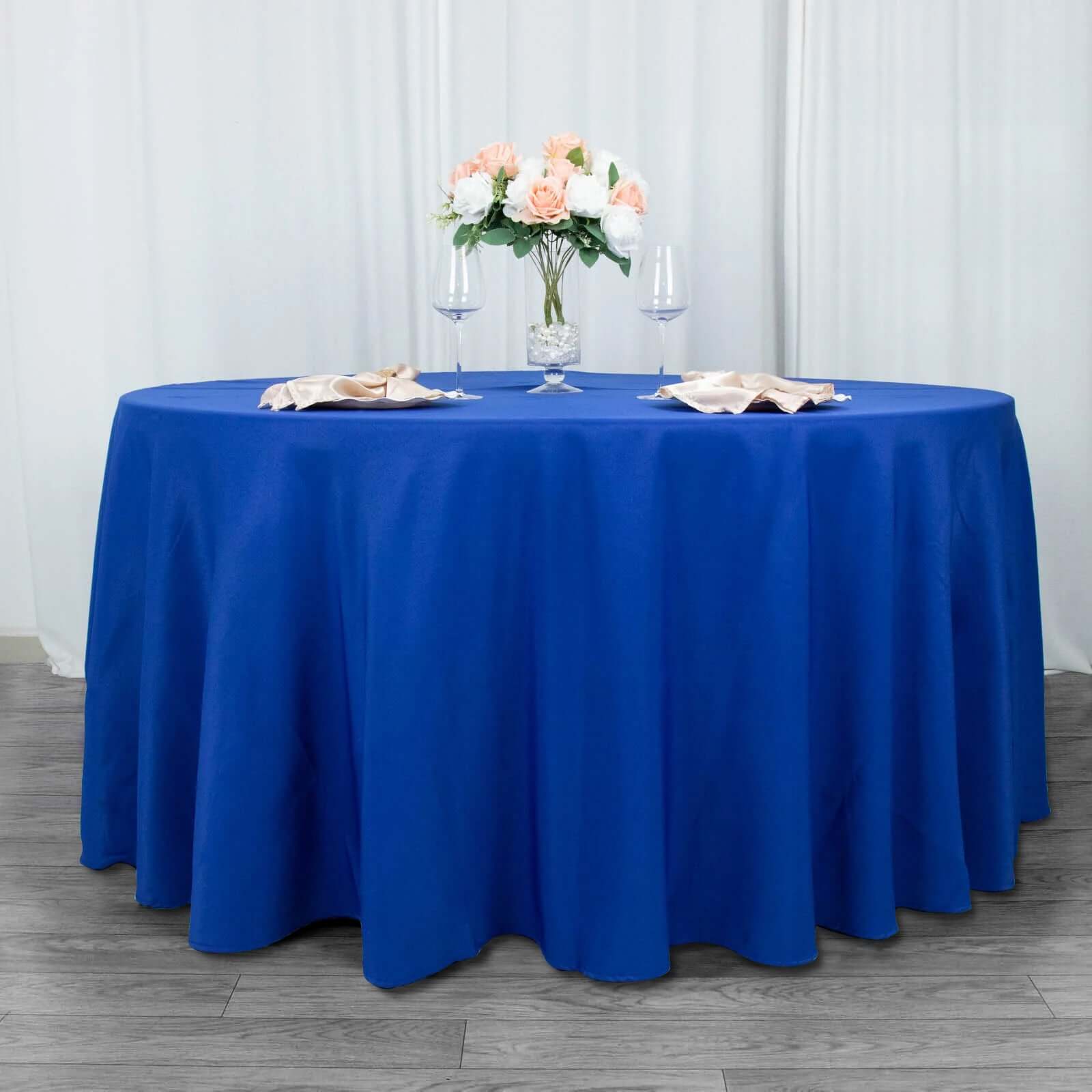 Premium Polyester 120" Round Tablecloth Royal Blue - Seamless 220GSM Wrinkle-Resistant Table Cover
