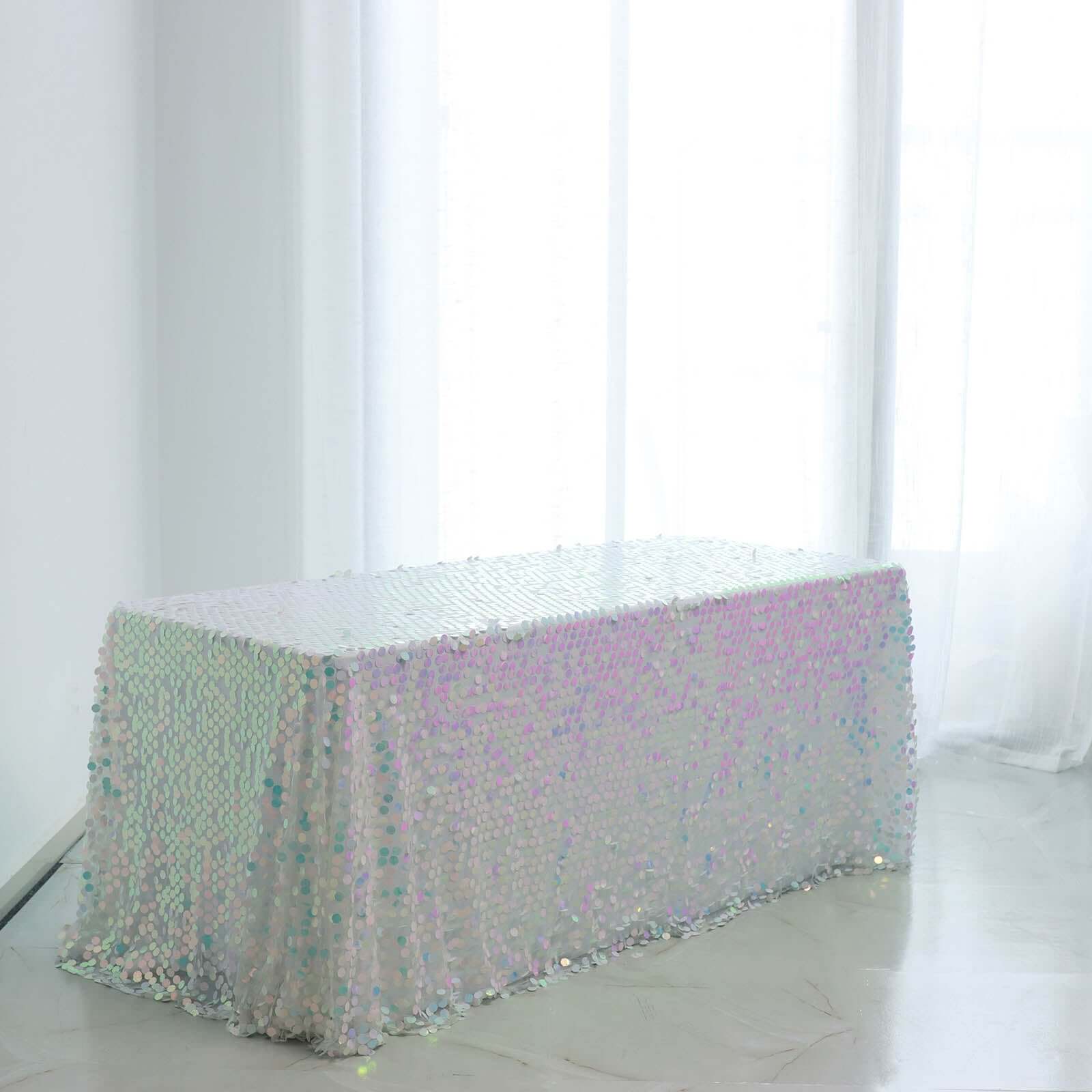 Sequin 90"x132" Rectangle Tablecloth Iridescent Blue - Seamless Big Payette Table Cover