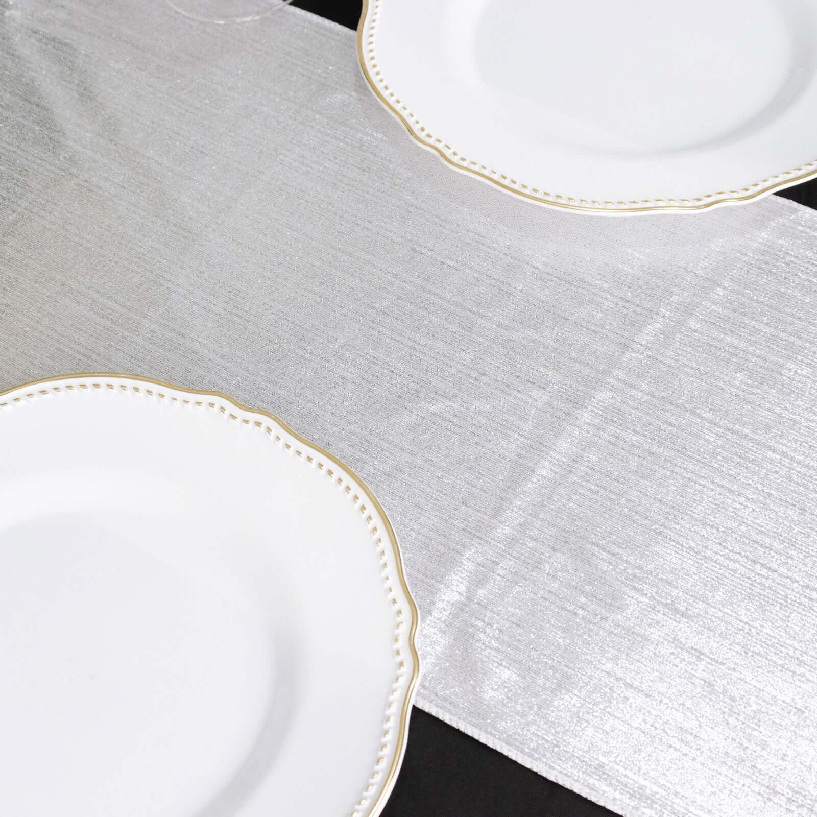Polyester 12"x108" Table Runner Silver Shimmer Sequin Dots - Wrinkle-Free Finish Table Linen