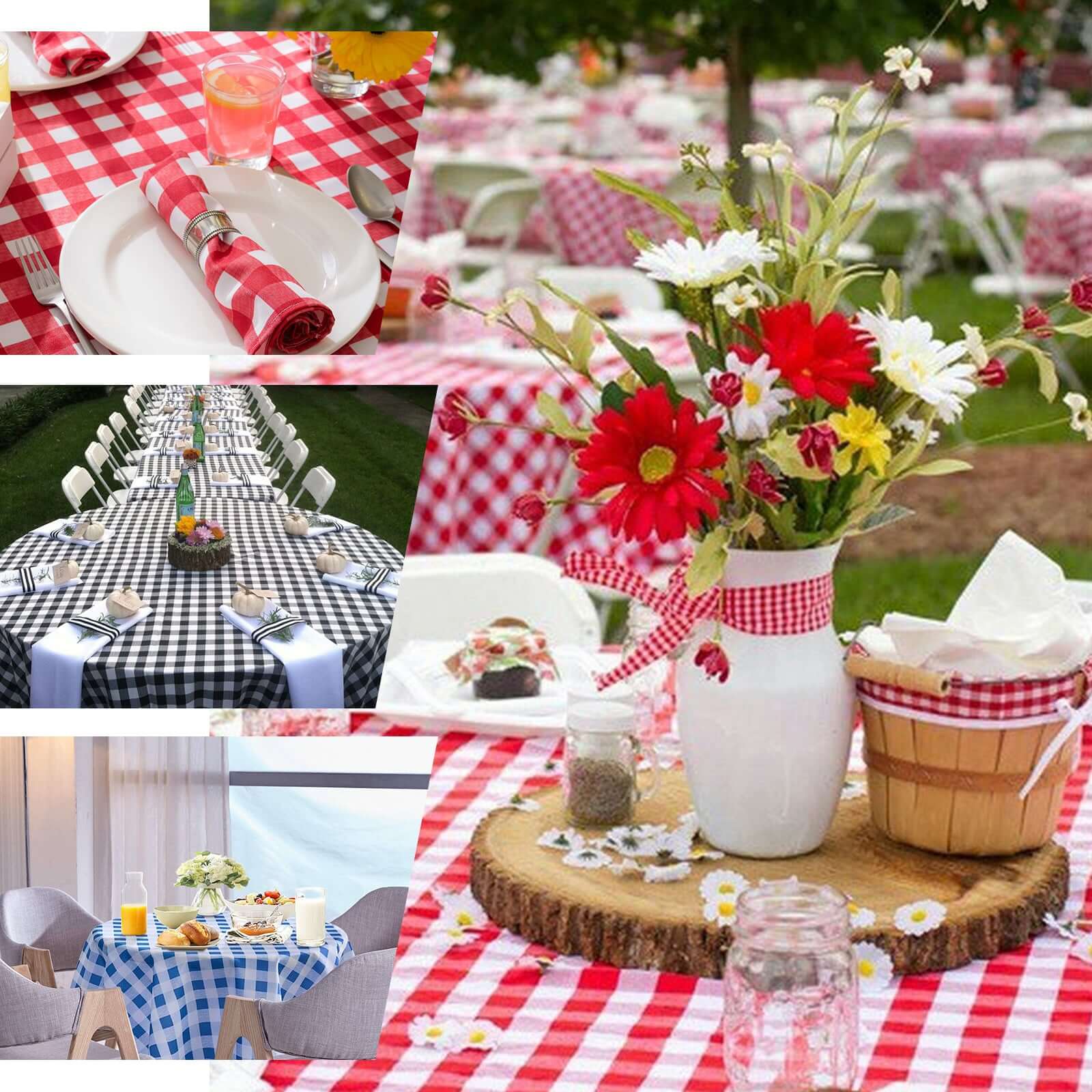 Polyester 108" Round Tablecloth White/Rose Quartz - Checkered Buffalo Plaid Design for Stylish Celebrations