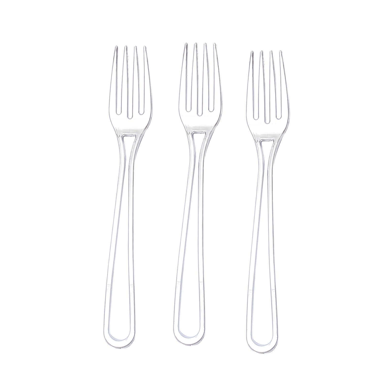24-Pack Plastic Forks with Modern Hollow Handle Design Silver - Stylish Disposable Utensils 7"