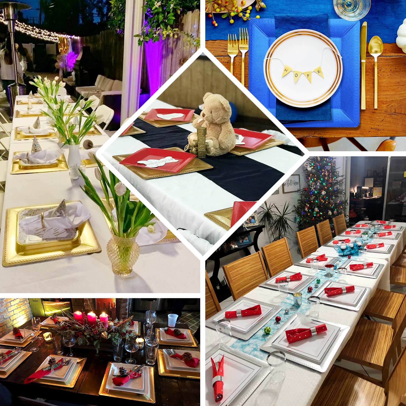 10-Pack Disposable Square Charger Plates in Gold with Leather Like Texture - 1100GSM Durable Paper Chargers 13"