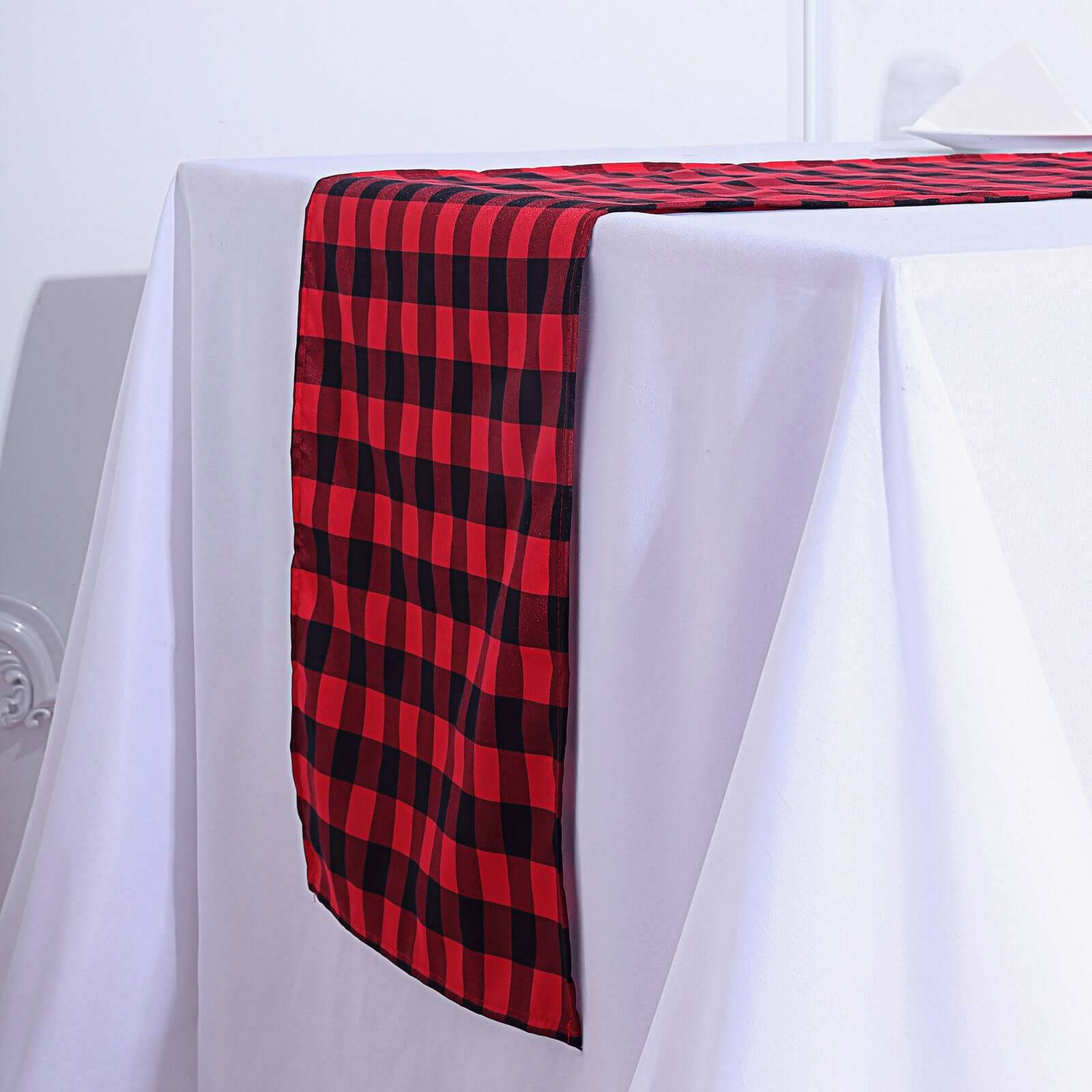 Polyester 14"x108" Table Runner Black/Red Gingham Buffalo Plaid - Checkered Outdoor Table Runner