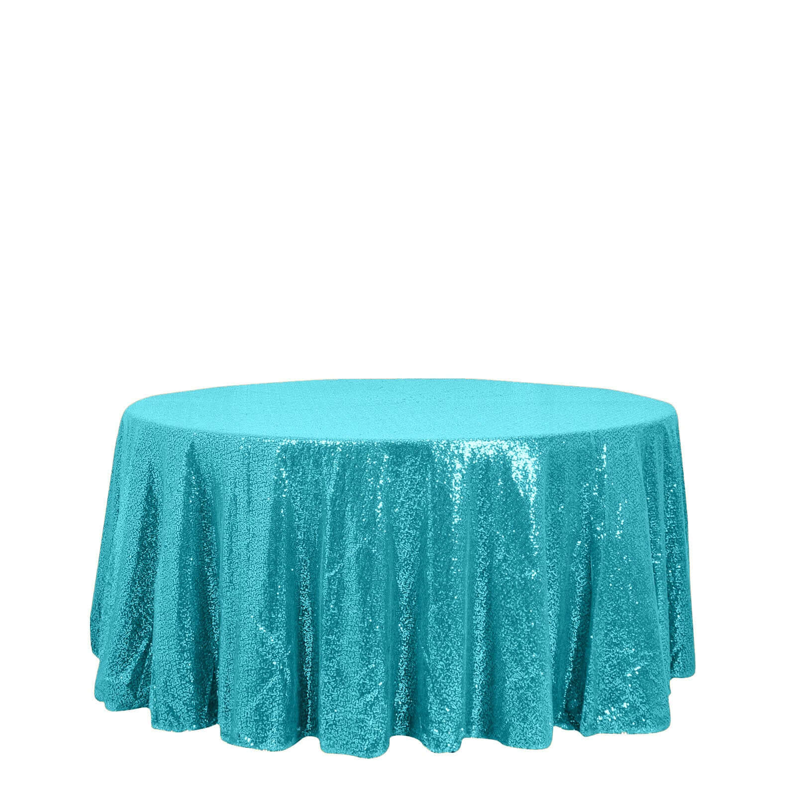 Sequin 120" Round Tablecloth Turquoise - Seamless Glittering Table Cover