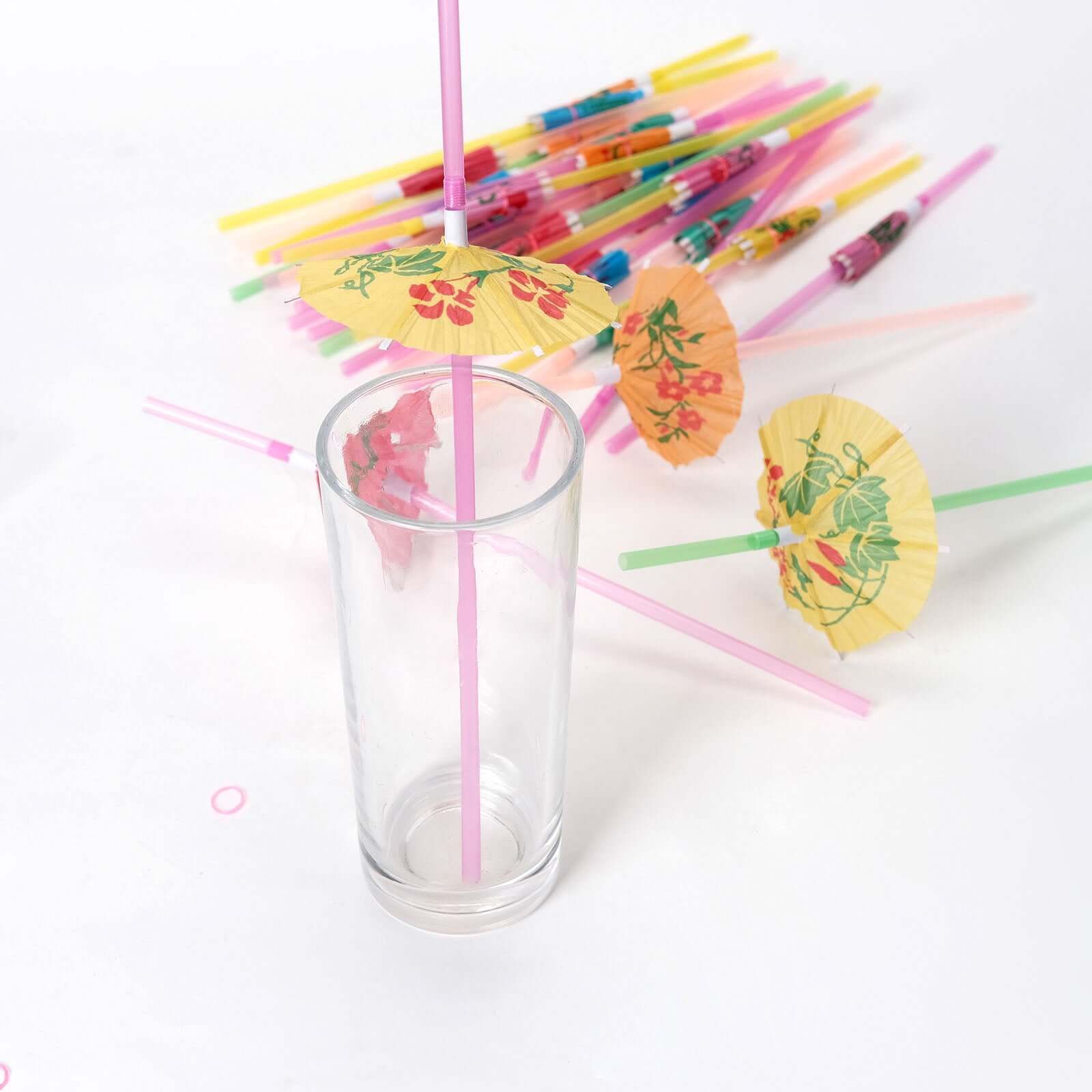 50-Pack Umbrella Drinking Straws Multi-Colored - Fun Disposable Straws for Tropical Parties 10"