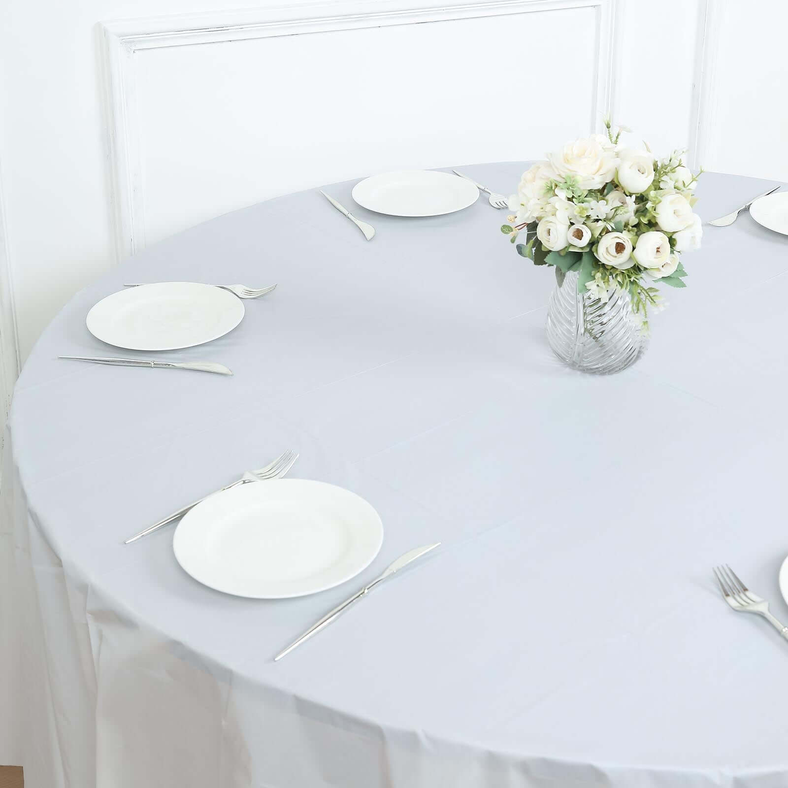 5-Pack Plastic Table Covers White Round - Durable PVC Disposable Tablecloths for Events 84"