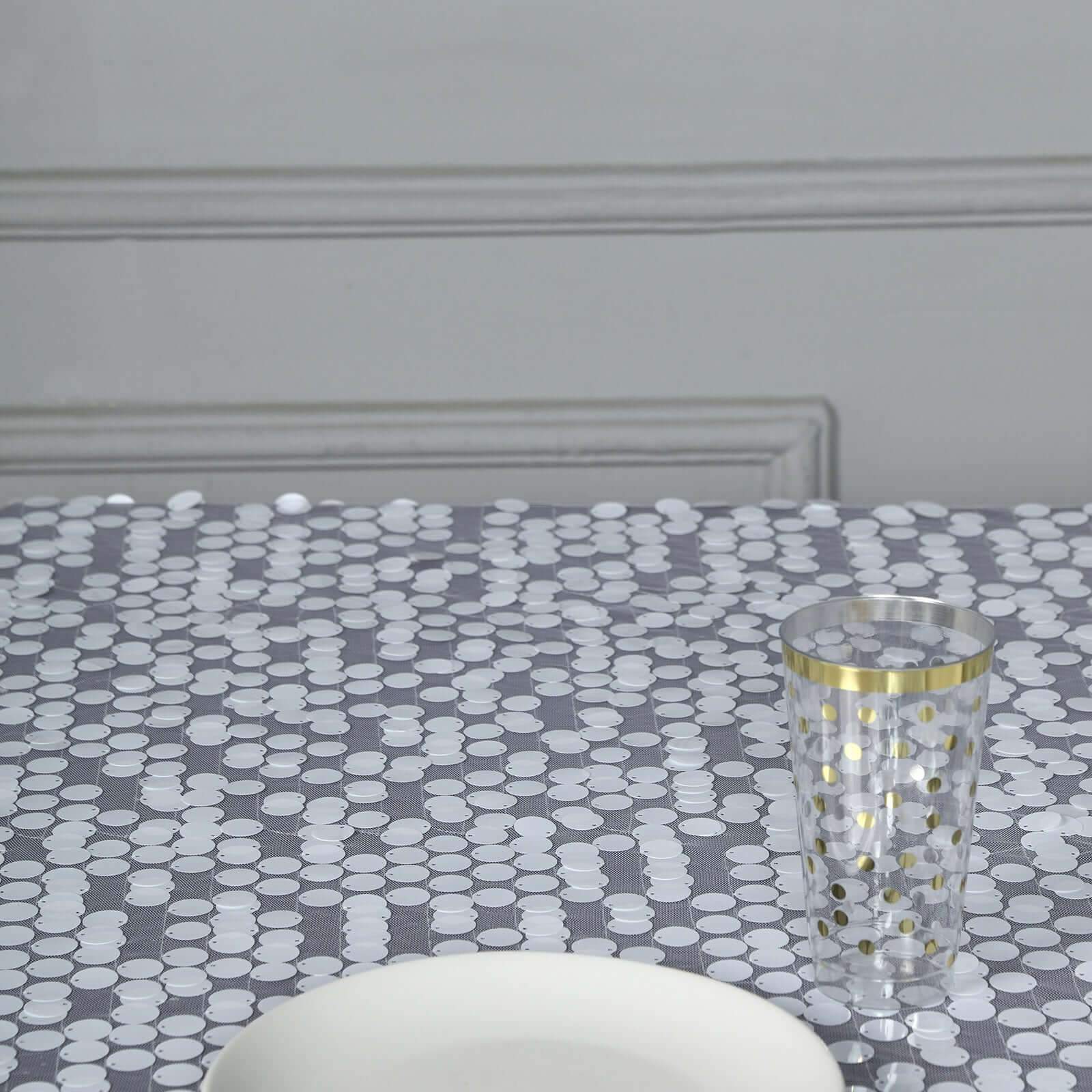 Sequin 72"x72" Table Overlay Square Tablecloth White - Big Payette Design for Classy Celebrations