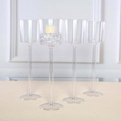 4-Pack Plastic Flower Vases Cylinder Wine Cup Design Clear - Fillable Long Stem Floral Centerpieces 18"