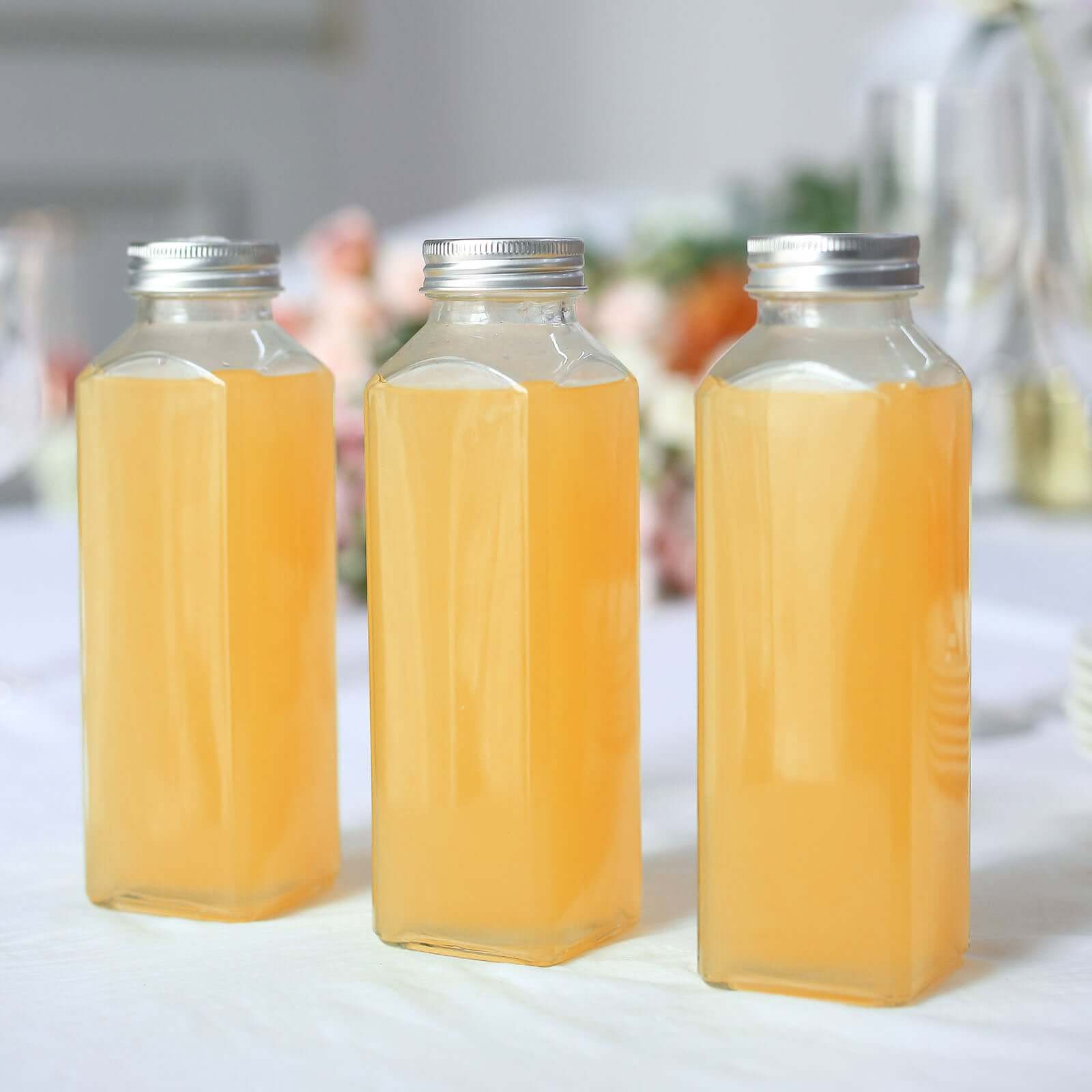 12-Pack Glass Jars French Square Design Clear with Aluminum Caps - Refillable Storage Bottles for Pantry & Organization 7" 12oz