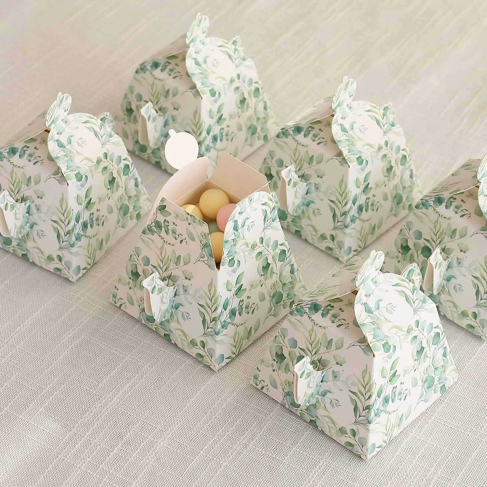 25 Pack Eucalyptus Greenery Mini Teapot Party Favor Boxes, Tea Time Gift Boxes - 5"x4"