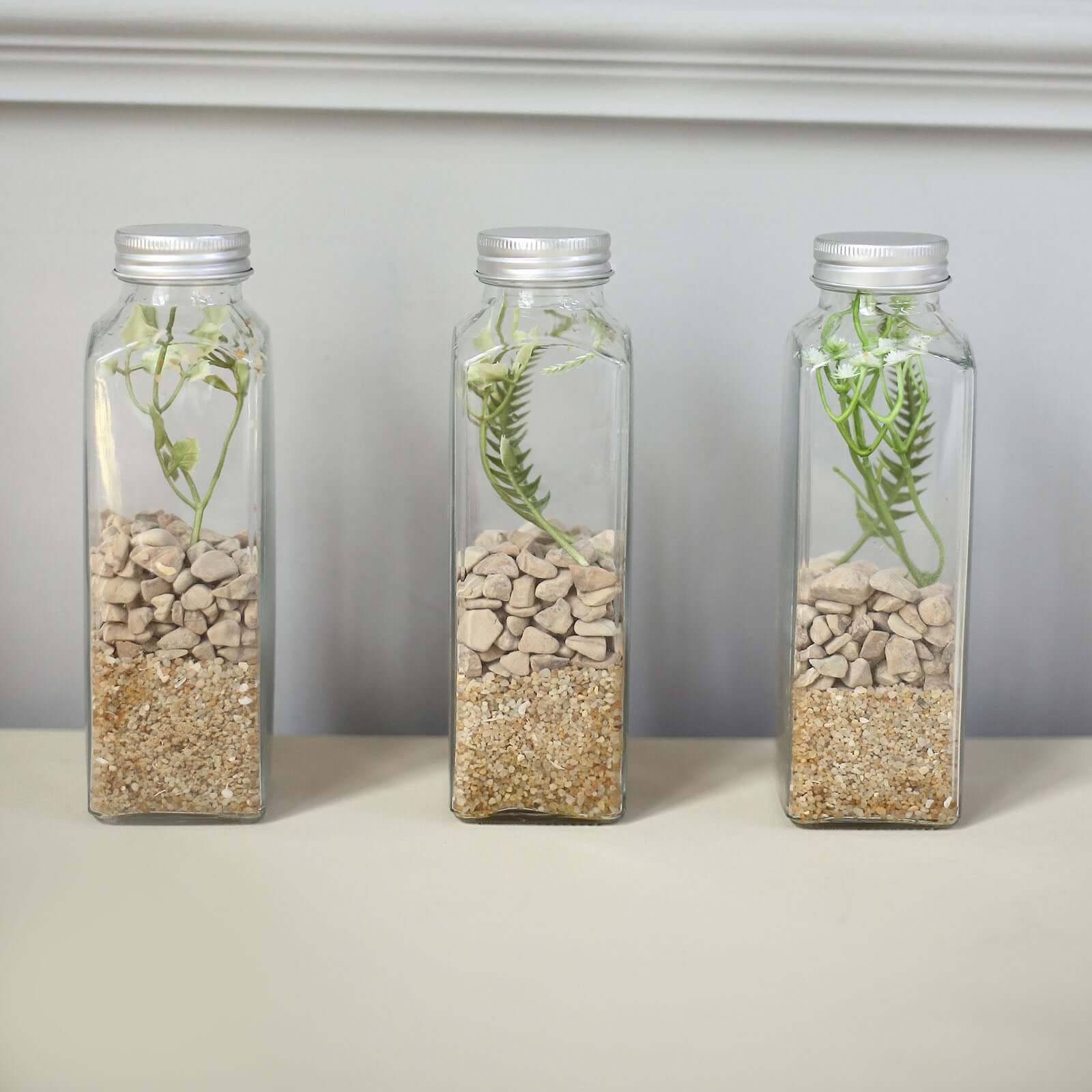 12-Pack Glass Jars French Square Design Clear with Aluminum Caps - Refillable Storage Bottles for Pantry & Organization 7" 12oz