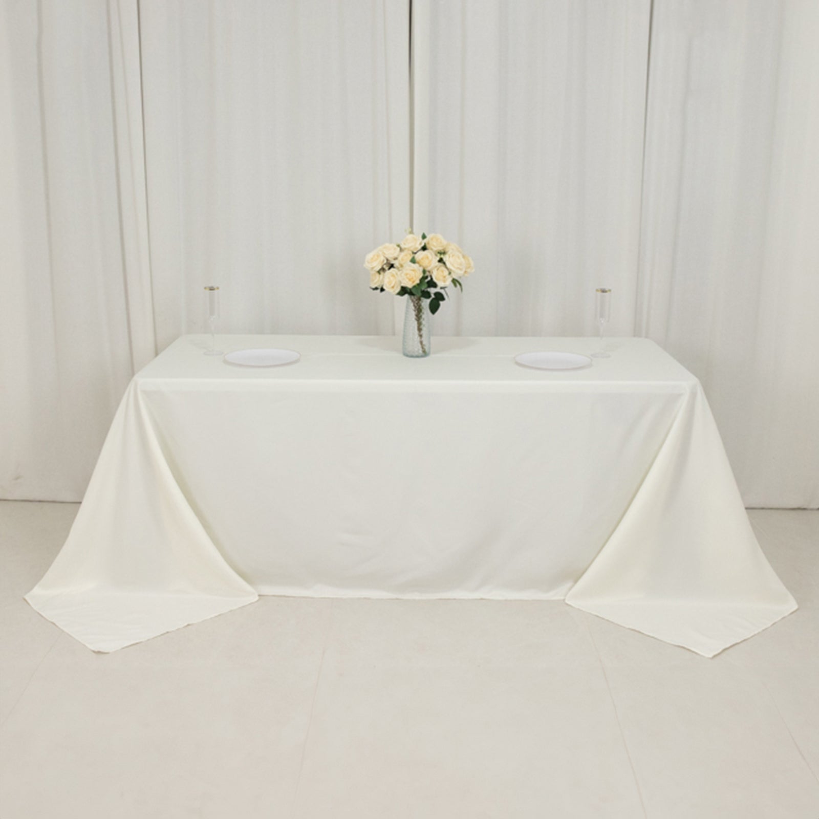 Fire Retardant Premium Polyester 90"x132" Rectangular Tablecloth Ivory - High-Performance Seamless Table Cover