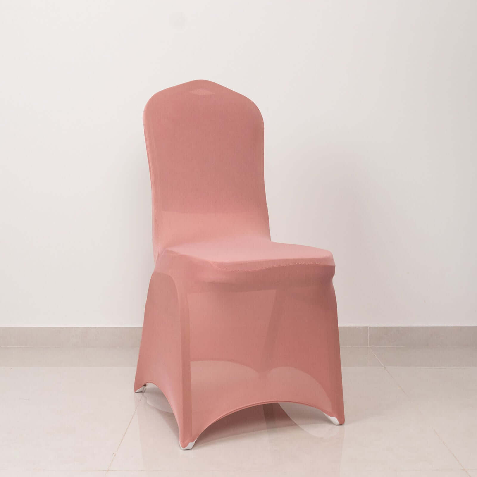 Spandex Chair Cover with Silver Rhinestone Buckled Sash Band Dusty Rose - Stretch Fitted Slipcover
