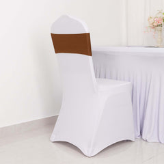 5 Pack Stretch Spandex Chair Sashes Cinnamon Brown - Fitted Finish Two Ply Heavy Duty Chair Bands 5"x12"