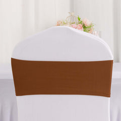 5 Pack Stretch Spandex Chair Sashes Cinnamon Brown - Fitted Finish Two Ply Heavy Duty Chair Bands 5"x12"