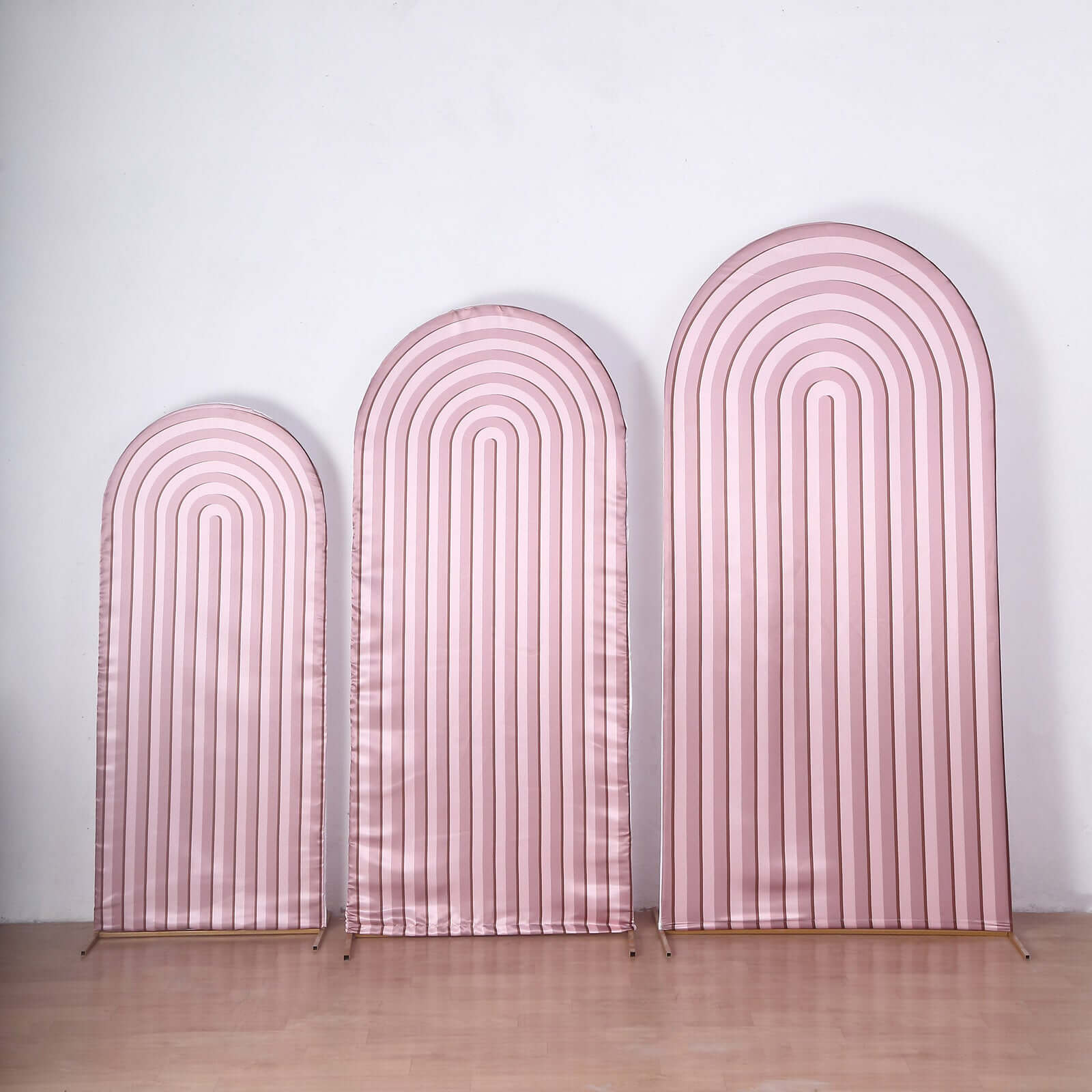 Set of 3 Dusty Rose Ripple Satin Chiara Wedding Arch Covers, Fitted Covers For Round Top Backdrop Stands - 5ft,6ft,7ft
