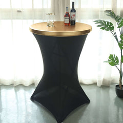 Spandex Cocktail Table Top Cover Fitted Metallic Gold - Stretchy & Wrinkle Free Topper for Weddings & Events