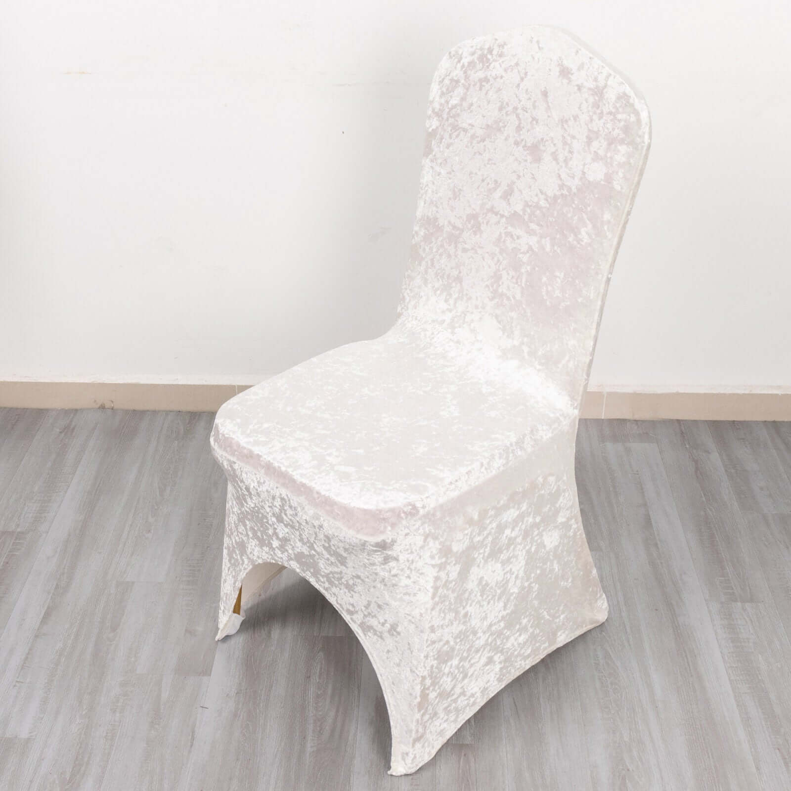 Crushed Velvet Spandex Banquet Chair Cover Fitted Slipcover White - Stretch 190GSM Slipcover with Foot Pockets for Weddings & Events