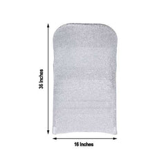 Stretch Spandex Chair Cover Silver for Folding Chairs - Metallic Shimmer Tinsel Back Design Fitted Slipcover