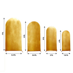 Set of 4 Gold Spandex Chiara Wedding Arch Covers with Metallic Finish, Fitted Covers For Round Top Backdrop Stands - 4ft,5ft,6ft,7ft