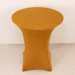 Spandex 36" Round Cocktail Table Cover Gold - Easy to Maintain Stretch Fitted Highboy Tablecloth for Events