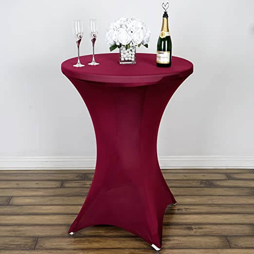 Spandex 30" Round Cocktail Table Cover Burgundy - Easy to Maintain Stretch Fitted Highboy Tablecloth