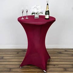 Spandex 30" Round Cocktail Table Cover Burgundy - Easy to Maintain Stretch Fitted Highboy Tablecloth