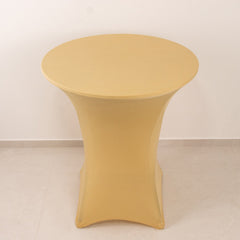 Spandex 36" Round Cocktail Table Cover Champagne - Easy to Maintain Stretch Fitted Highboy Tablecloth