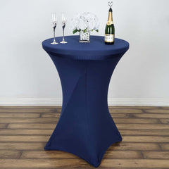 Spandex 30" Round Cocktail Table Cover Navy Blue - Easy to Maintain Stretch Fitted Highboy Tablecloth