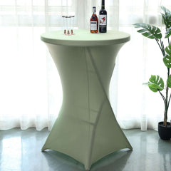 Spandex 30" Round Cocktail Table Cover Sage Green - Easy to Maintain Stretch Fitted Highboy Tablecloth